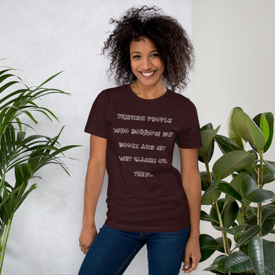 Friends: people who borrow my books and set wet glasses on them. - Unisex Short Sleeve Jersey T-Shirt Funny quotes 7840093