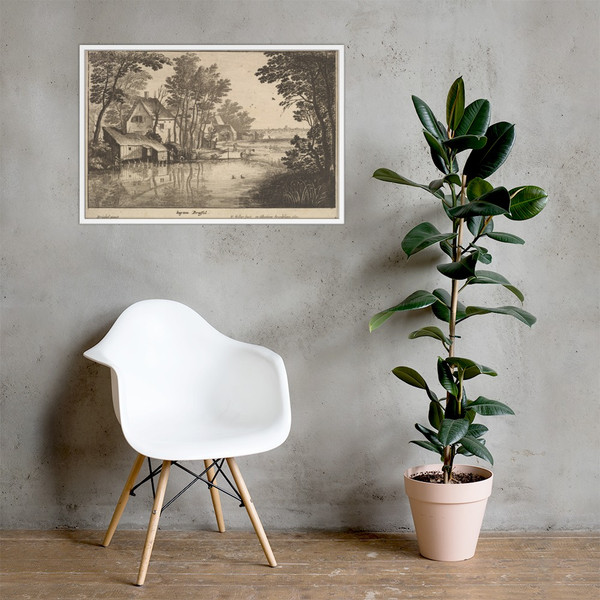 Landscape with an Angler - Wenceslaus Hollar - 1650 - Photo Paper Framed Poster Museum quality 7740171