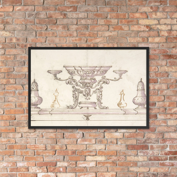 Drawing for Centerpiece and Salt Cellars - Anonymous, Italian, 18th century - 18th century - Photo Paper Framed Poster Museum quality 7742496