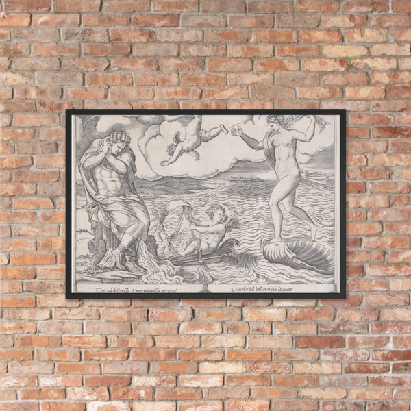 Eros in the Sea - Agostino Veneziano (Agostino dei Musi) - ca. 1514–36 - Photo Paper Framed Poster Museum quality 7745117