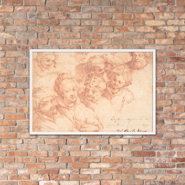 Nine heads after Paolo Veronese - Anonymous, Italian, Roman-Bolognese, 17th century - 17th century - Matte Paper Framed Poster Museum quality 7746091