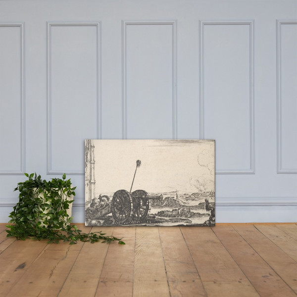 Plate 2: A cannon to the left, a town in the background, from 'Various Military Caprices' (Varii capricci militari) - Stefano della Bella - ca. 1641 - Canvas Museum quality 7705068