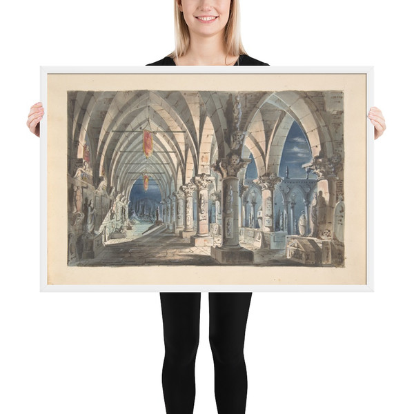 Design for a Stage Set: Cloister at Night - Anonymous, Italian, 19th century - 1830–40 - Photo Paper Framed Poster Museum quality 7739612