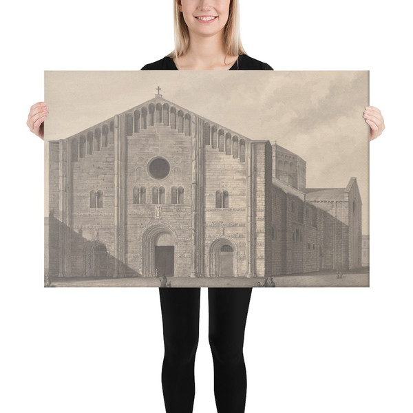 View of the Façade of the Cathedral of San Michele, Pavia - Giulio Aluisetti - 1820's - Canvas Museum quality 7739516