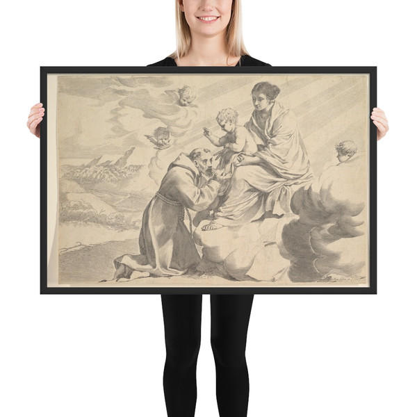 St. Francis of Assisi Adoring the Christ Child on the Virgin's Lap - Claude Mellan - Photo Paper Framed Poster Museum quality 7746762