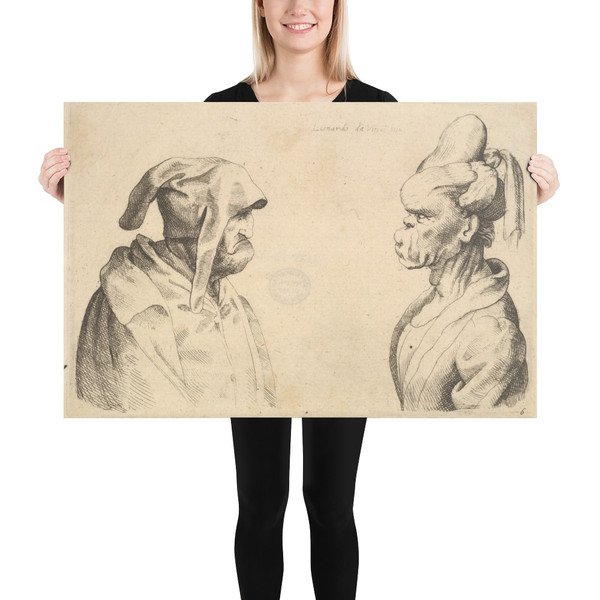 Two deformed heads facing each other - Wenceslaus Hollar - 1645 - Paper Poster Museum quality 7741617