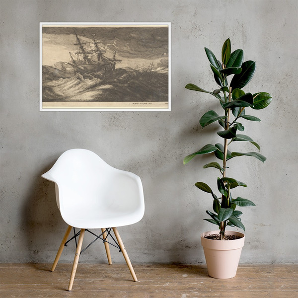 Warship and a spouting whale - Wenceslaus Hollar - 1665 - Matte Paper Framed Poster Museum quality 7739314