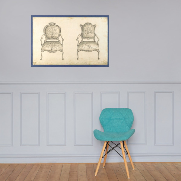 French Chairs, in Chippendale Drawings, Vol. I - Thomas Chippendale - 1759 - Paper Poster Museum quality 7748016