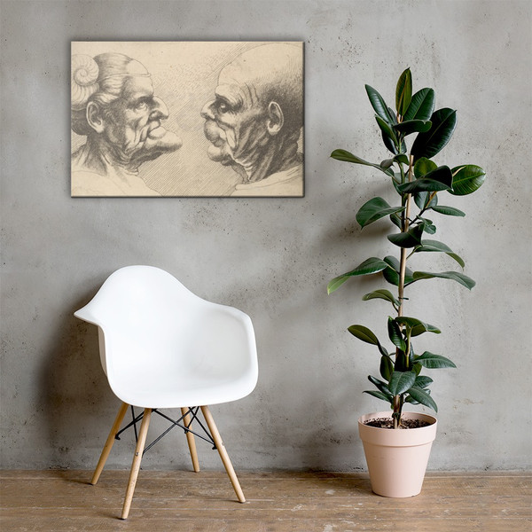 Two deformed heads facing each other - Wenceslaus Hollar - 1645 - Canvas Museum quality 7741451