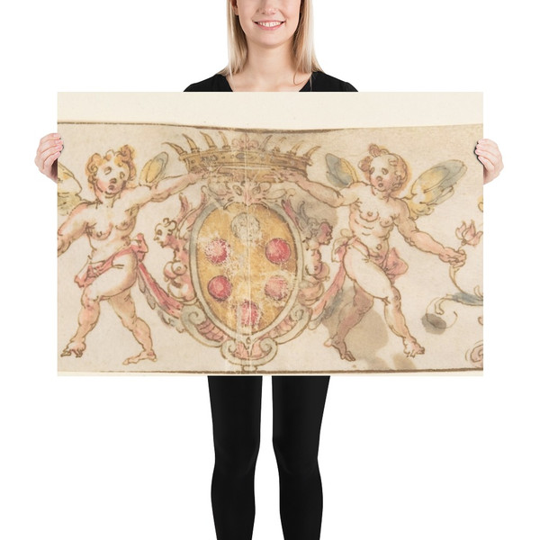 Frieze with Medici Coat of Arms and Putti (Embroidery Design?) - Anonymous, Italian, 16th century - 16th century - Photo Paper Poster Museum quality 7738465