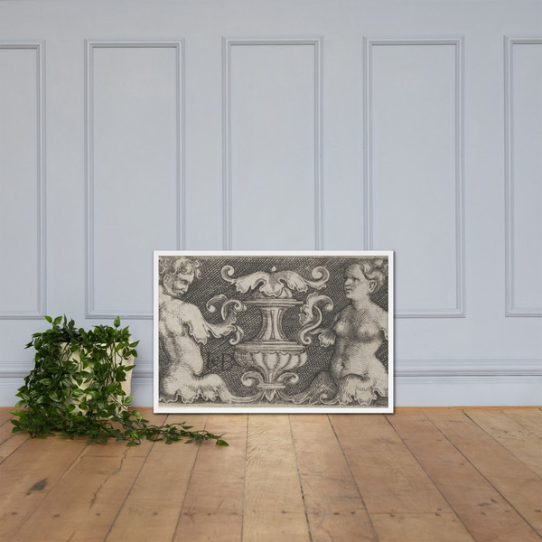 Horizontal Panel with a Half-Length Man and Woman Facing a Vase at Center - Jacob Binck - 1520–61 - Photo Paper Framed Poster Museum quality 7748089