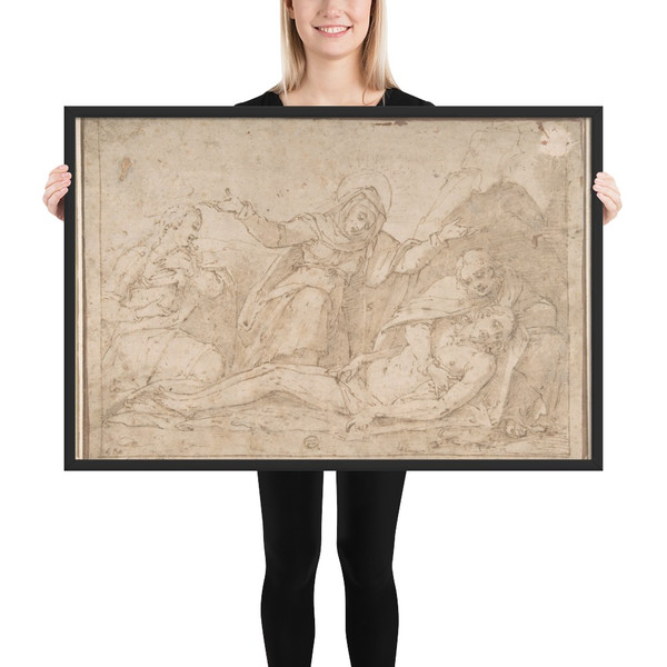 Pietà with Mary Magdalen and Saint John - Anonymous, Italian, 16th century - 16th century - Photo Paper Framed Poster Museum quality 7742829