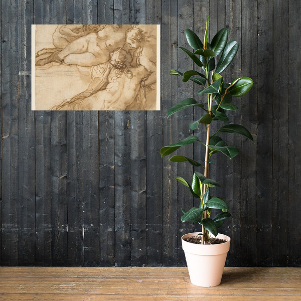 Group of Six Reclining Nude Women (Nymphs Bathing) (recto); Sketch of a Leg (verso) - Taddeo Zuccaro - 1529–66 - Paper Poster Museum quality 7743271