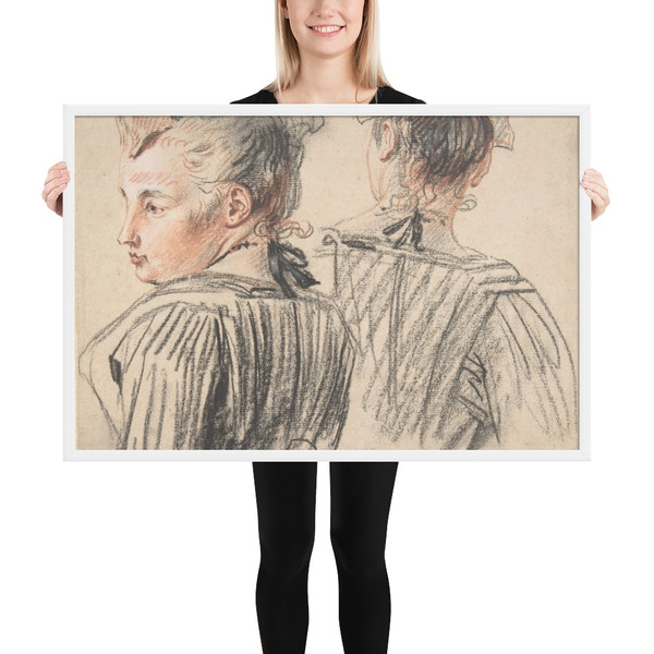 Studies of a Woman Wearing a Cap - Antoine Watteau - ca. 1717–18 - Photo Paper Framed Poster Museum quality 7746550