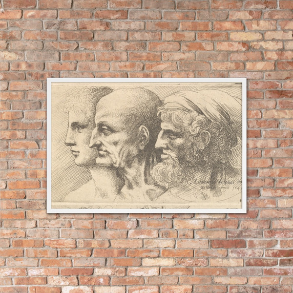 Row of three heads in profile to left - Wenceslaus Hollar - 1645 - Photo Paper Framed Poster Museum quality 7741611