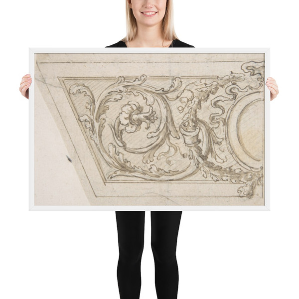 Left Side of a Panel Decorated with Acanthus Scrolls and an Oval Medallion - Giovanni Battista Foggini - 1652–1725 - Matte Paper Framed Poster Museum quality 7741327