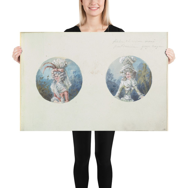 Two Costume Designs or Portrait Types - Anonymous, French, 18th century - ca. 1785–90 - Paper Poster Museum quality 7723614