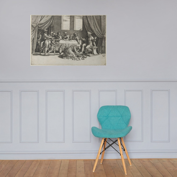 Christ at the table of Simon the Pharisee, Mary Magdalene washing his feet with her hair - Marcantonio Raimondi - ca. 1520–25 - Paper Poster Museum quality 7742668