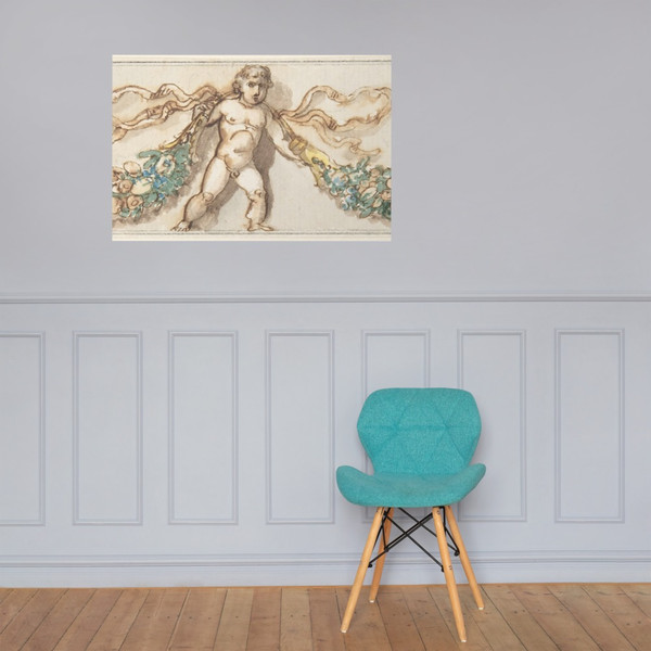 Classicizing Frieze with Three Putti holding up a Garland - Anonymous, Italian, 19th century - 1800–1900 - Photo Paper Poster Museum quality 7739601
