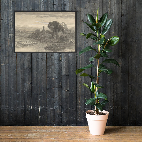 Landscape with Cottages and a Sheepcot - Anonymous, British, 19th century - 19th century - Matte Paper Framed Poster Museum quality 7747629