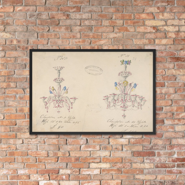 One of Twenty-Three Sheets of Drawings of Glassware (Mirrors, Chandeliers, Goblets, etc.) - Compagnia di Venezia & Murano - 1850–80 - Photo Paper Framed Poster Museum quality 7742800