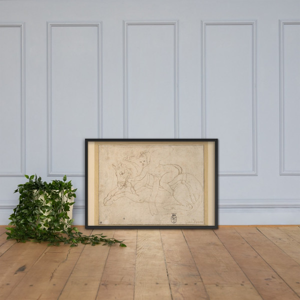 Winged Infant Riding a Crouching Horse - Giulio Romano - n.d. - Matte Paper Framed Poster Museum quality 7742106