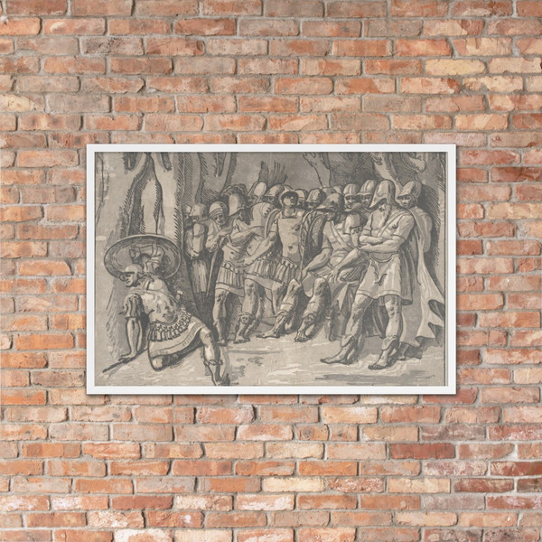 Ajax lower left holding a shield aloft, at the right stands Agamemnon surrounded by his soldiers - Niccolò Vicentino - 1540–50 - Photo Paper Framed Poster Museum quality 7724039