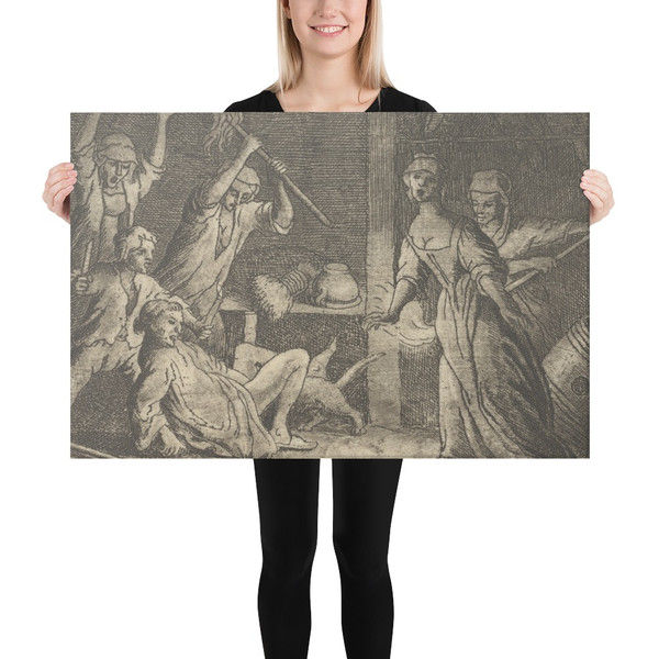 The Cat, Caught in a Snare, is Mistreated by the People from the House from Hendrick van Alcmar's Renard The Fox - Allart van Everdingen - 1650–75 - Canvas Museum quality 7725071