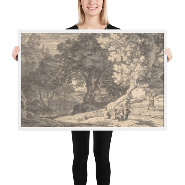 A Wooded Landscape with Travellers by the Roadside, a Stream beyond - Herman van Swanevelt - 17th century - Photo Paper Framed Poster Museum quality 7742281