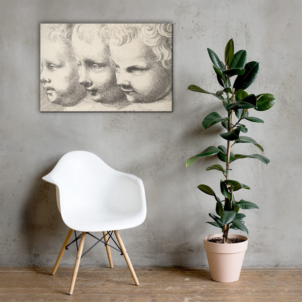 Three children's heads - Wenceslaus Hollar - 1645 - Canvas Museum quality 7737531