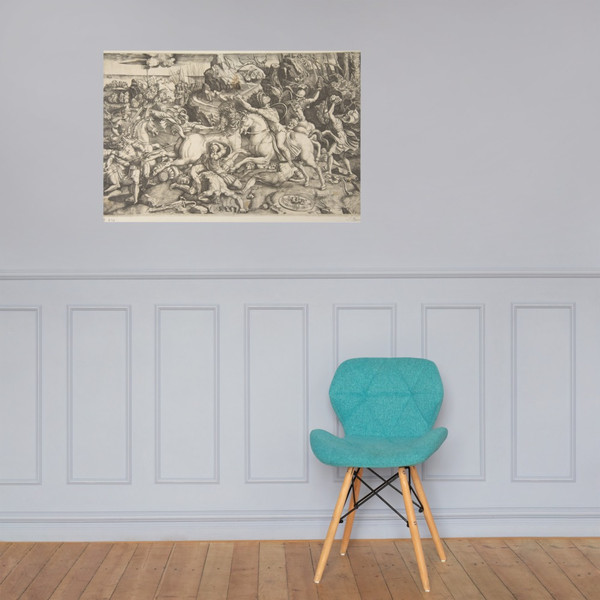 Battle scene in a landscape with soldiers on horseback and several fallen men, another group of riders in the background - Marco Dente - ca. 1520 - Photo Paper Poster Museum quality 7745706