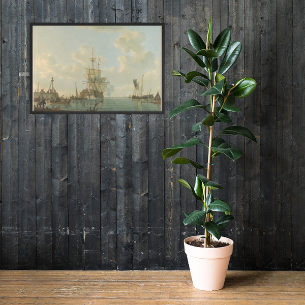 A Man O'War Lying at Anchor - Johannes Christiaan Schotel - early 19th century - Matte Paper Framed Poster Museum quality 7742556