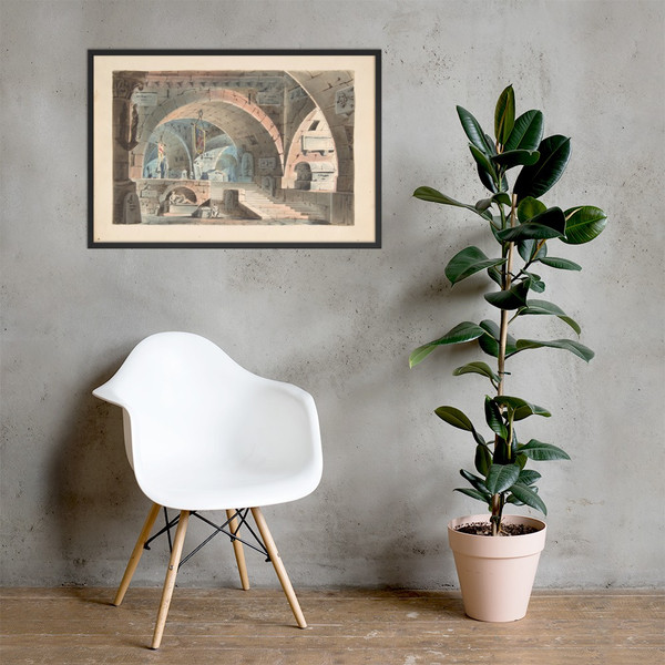 Crypt with a Kneeling Mourner - Anonymous, Italian, 19th century - 1830–40 - Photo Paper Framed Poster Museum quality 7739609