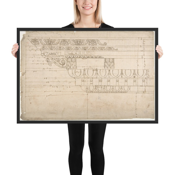 Temple of Minerva, elevation of cornice (recto) Temple of Minerva, elevation of capital and base (verso) - Anonymous, French, 16th century - early to mid-16th century - Matte Paper Framed Poster Museum quality 7738056