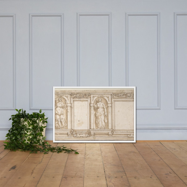 Design for Wall Decoration with Two Female Figures - Il Pomarancio (Niccolò Circignani) - 16th century - Matte Paper Framed Poster Museum quality 7742929