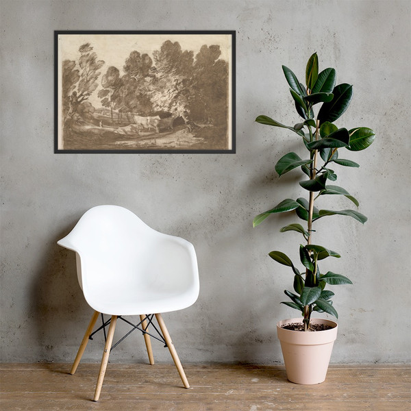 Wooded Landscape with Herdsmen and Cows - Thomas Gainsborough - August 1, 1797 - Matte Paper Framed Poster Museum quality 7742475