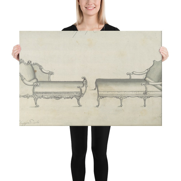 Two Couches, in Chippendale Drawings, Vol. I - Thomas Chippendale - 1761 - Canvas Museum quality 7747909