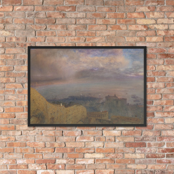 View of the Bay of Naples with Vesuvius, Smoking, in the Distance (Evening) - Alfred William Hunt - 1871 - Photo Paper Framed Poster Museum quality 7743509