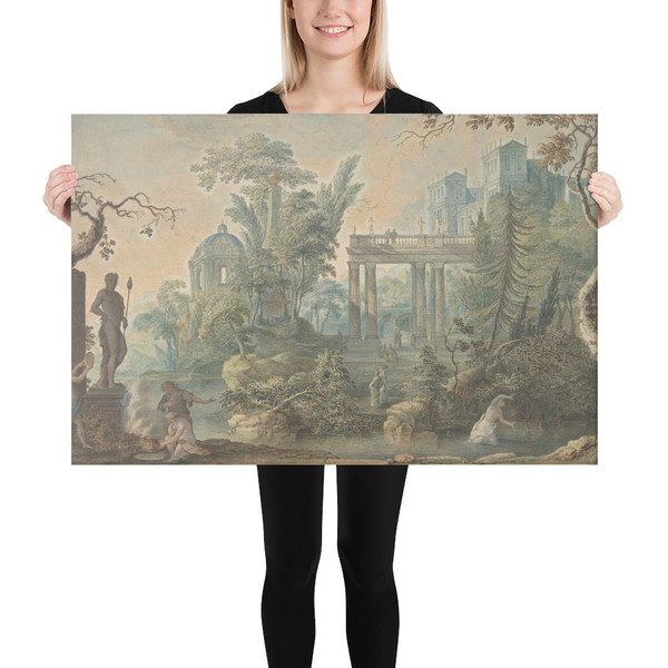 Arcadian Landscape with several Figures and a Statue of Apollo - Gerard Melder - 18th century - Canvas Museum quality 7745624