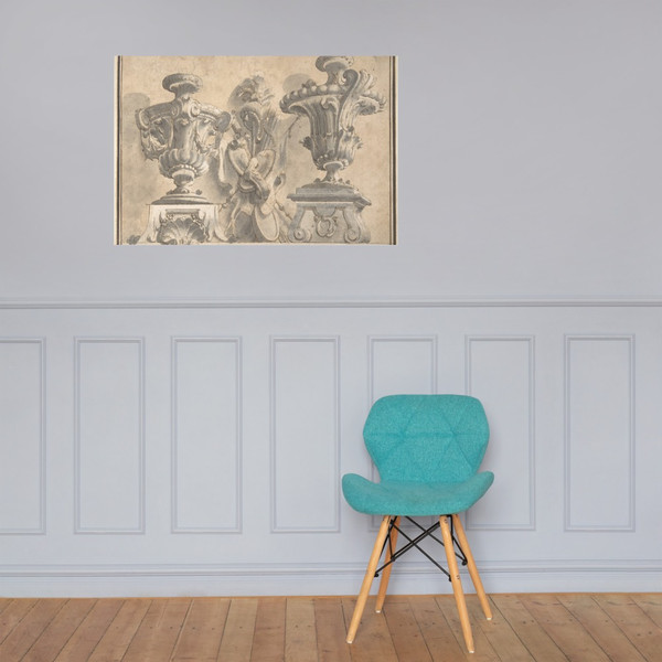 Ornamental Design with Two Urns and a Trophy - Anonymous, Italian, Piedmontese, 18th century - 1700–1780 - Paper Poster Museum quality 7745593