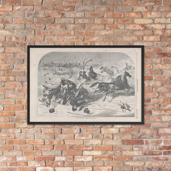 The Sleighing Season – The Upset (Harper's Weekly, Vol. IV) - Winslow Homer - January 14, 1860 - Photo Paper Framed Poster Museum quality 7723660