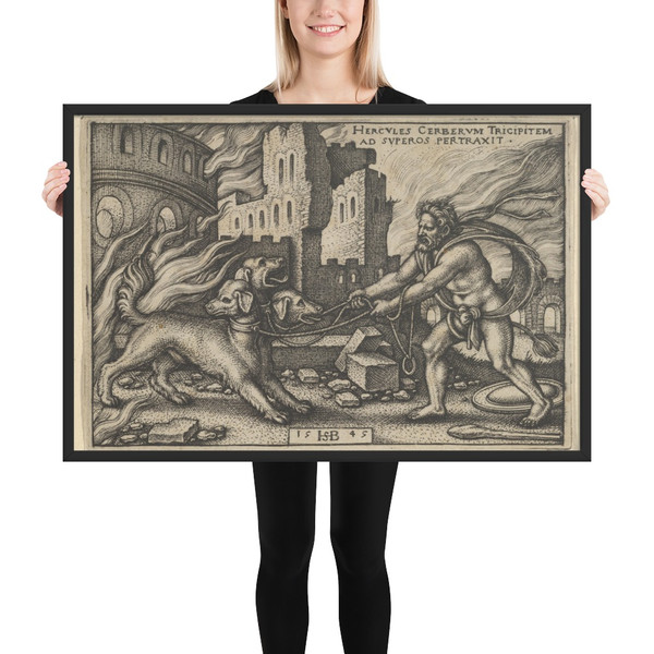 Hercules Capturing Cerberus from The Labors of Hercules - Sebald Beham - 1545 - Photo Paper Framed Poster Museum quality 7737950