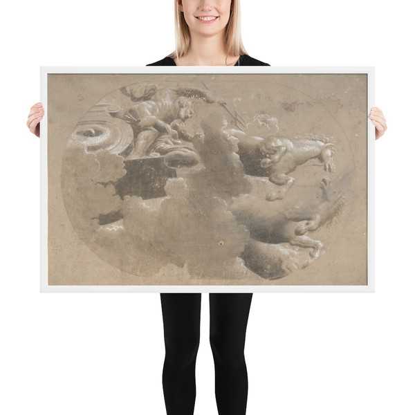 Design for a Ceiling:  Male Figure with a Trident and Another Figure in a Horse Drawn Chariot - Anonymous, Italian, 16th century - 16th century - Matte Paper Framed Poster Museum quality 7743209