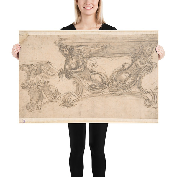 Designs for a Table with Three Variations for the Shape of the Supports - Anonymous, Italian, 17th century - 17th century - Paper Poster Museum quality 7741414