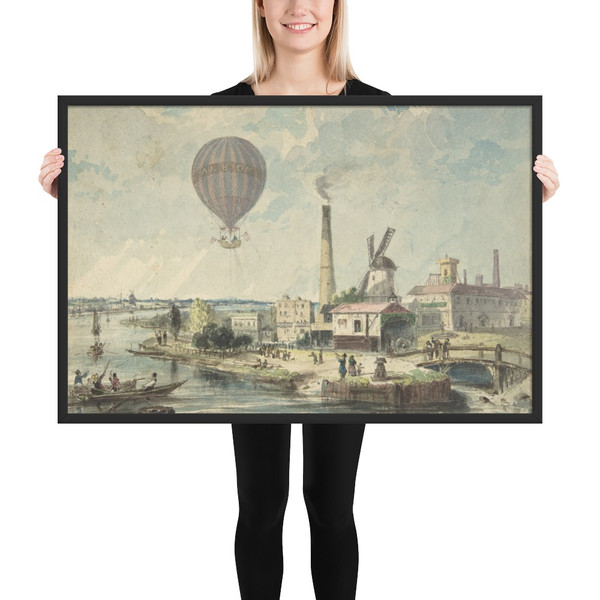 Mr. Green in the Albion Balloon, Having Ascended from Vauxhall Gardens, August 12,1842 - Anonymous, British, 19th century - ca. 1842 - Matte Paper Framed Poster Museum quality 7747893