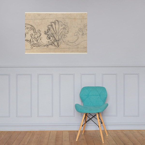 Design for a Frieze Decorated With a Palmette and Tendrils (recto); Two Designs for a Rosette (verso) - Giovanni Battista Foggini - 1652–1725 - Paper Poster Museum quality 7741379