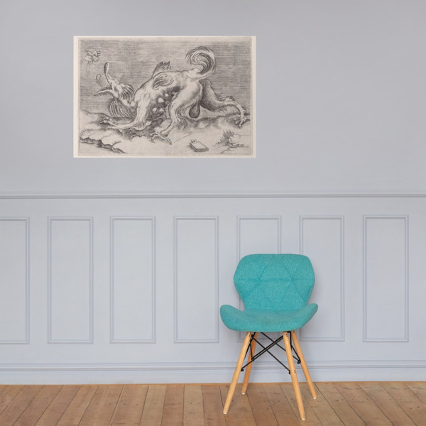 The Dragon and the Bee - Agostino Veneziano (Agostino dei Musi) - ca. 1514–36 - Paper Poster Museum quality 7745012