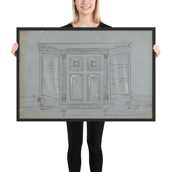 Design for a Cabinet with Glass Side Doors and Porcelain Plaques - Anonymous, British, 19th century - 19th century - Matte Paper Framed Poster Museum quality 7705405