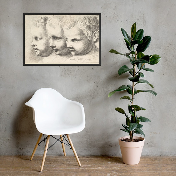 Three children's heads - Wenceslaus Hollar - 1645 - Matte Paper Framed Poster Museum quality 7737527