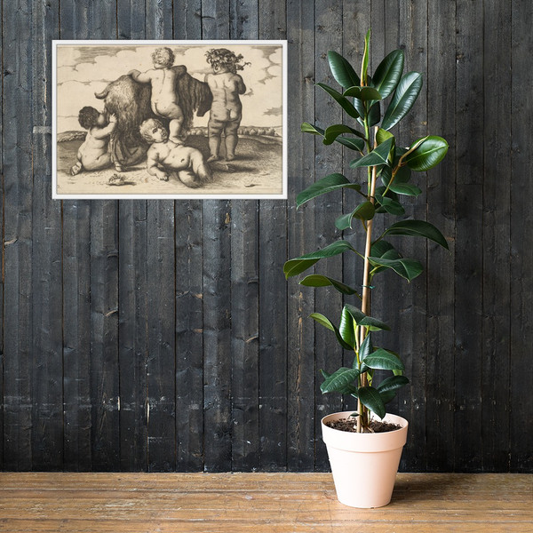 Four boys, a young satyr and a goat (copy) - Wenceslaus Hollar - 17th century - Photo Paper Framed Poster Museum quality 7742017
